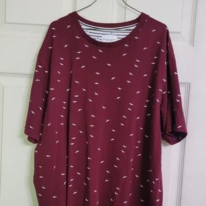 DENIM & FLOWER Ricky Singh Size L Burgundy Bird Print Short Sleeve T Shirt